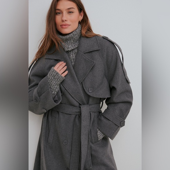 NA-KD by Josephine HJ Grey Wool Trench Coat - EU 36 - Picture 12 of 16